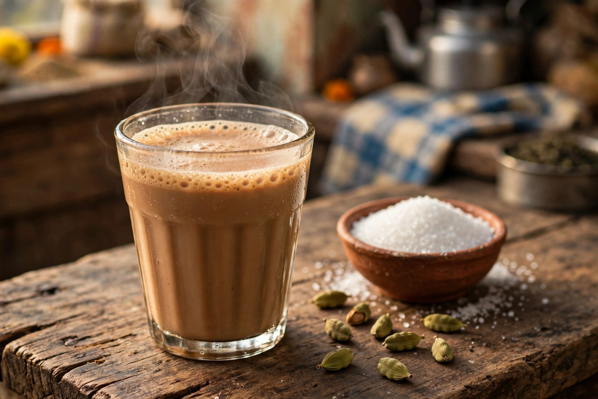 Doodh patti chai recipe – dhaba style strong chai served in a glass with cardamom and sugar