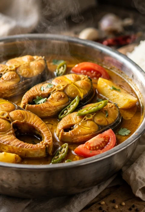 Aar Macher Jhol – catfish steaks in golden gravy