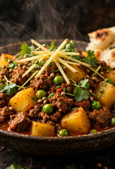 Aloo keema matar – minced beef with potatoes and peas