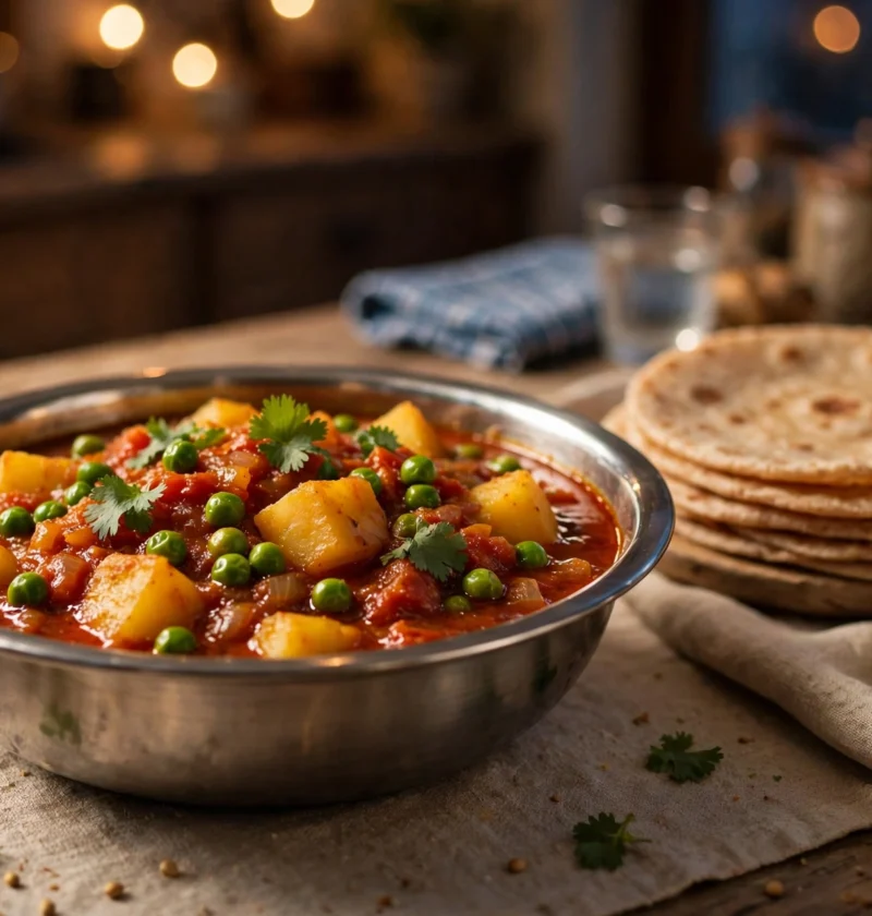 Aloo Matar – homestyle potato and pea curry in tomato masala