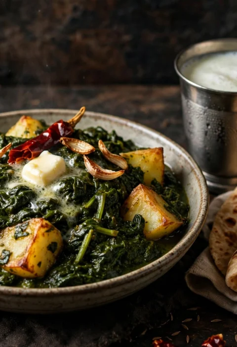 Aloo palak – potatoes with coarse spinach leaves