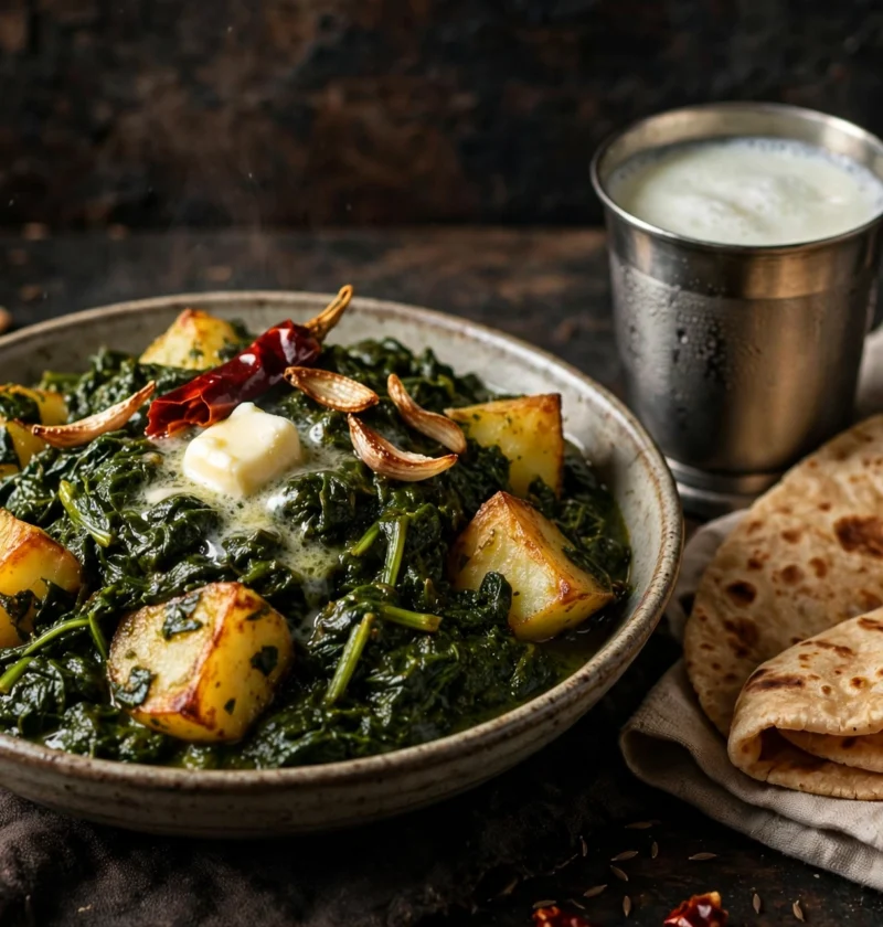 Aloo palak – potatoes with coarse spinach leaves