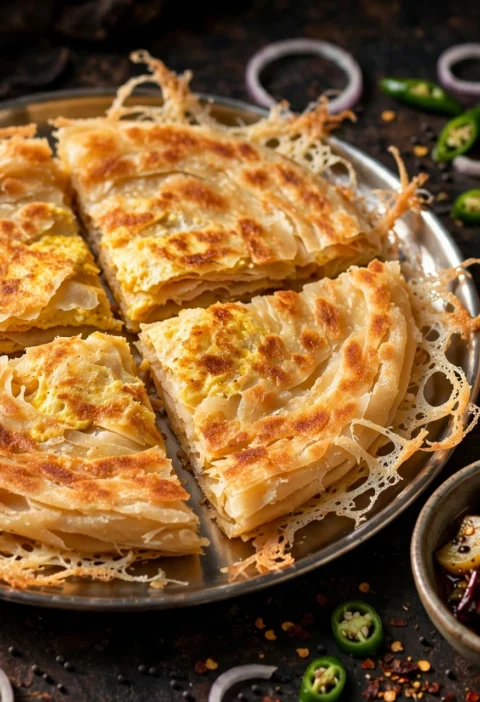 Anda paratha – egg-coated paratha with chai