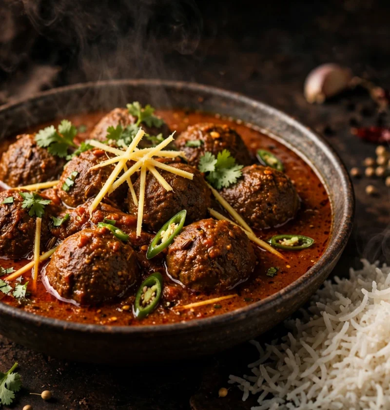 Beef kofta curry – tender meatballs in rich tomato gravy