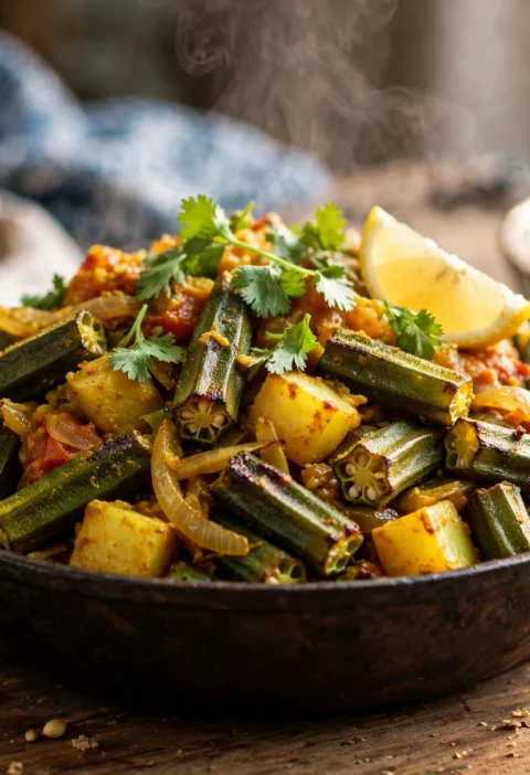 Bhindi Aloo – crisp okra with golden potatoes.