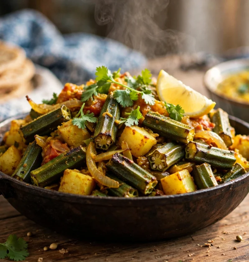 Bhindi Aloo – crisp okra with golden potatoes.