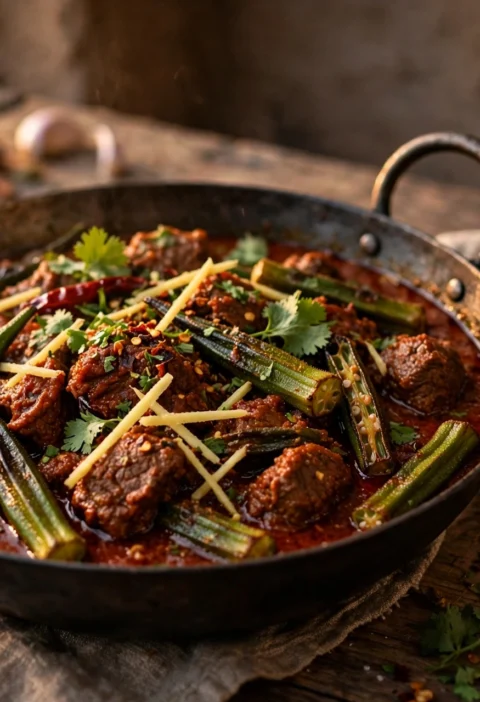 Bhindi Gosht – okra and beef in rich masala