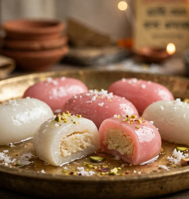 Cham cham – glossy chenna ovals with khoya stuffing