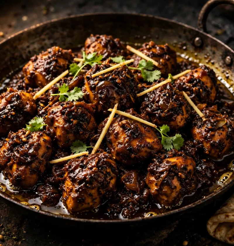 Chicken bhuna – chicken in dark clinging masala