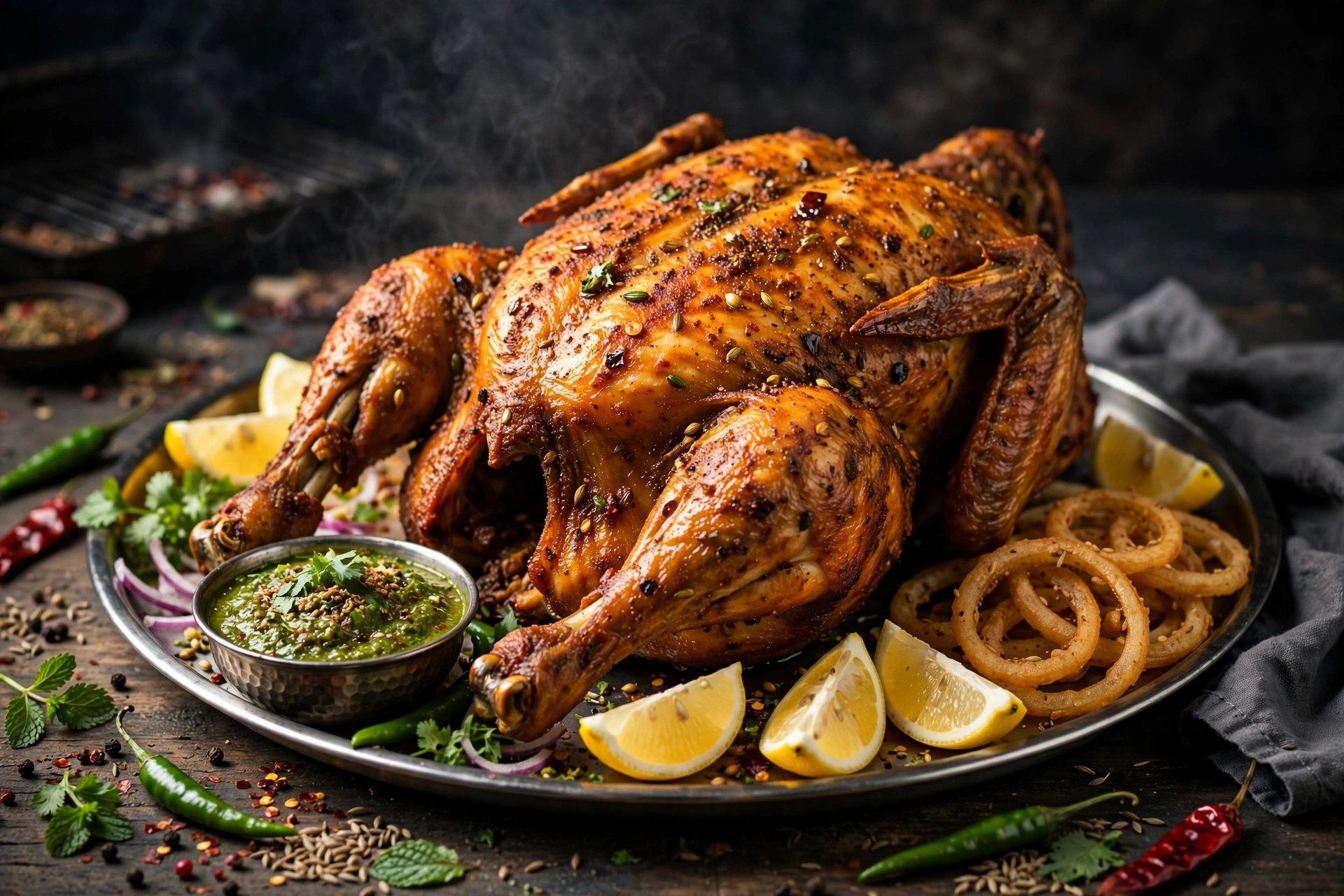 Chicken chargha recipe — crispy golden Lahori-style whole chicken served on a platter