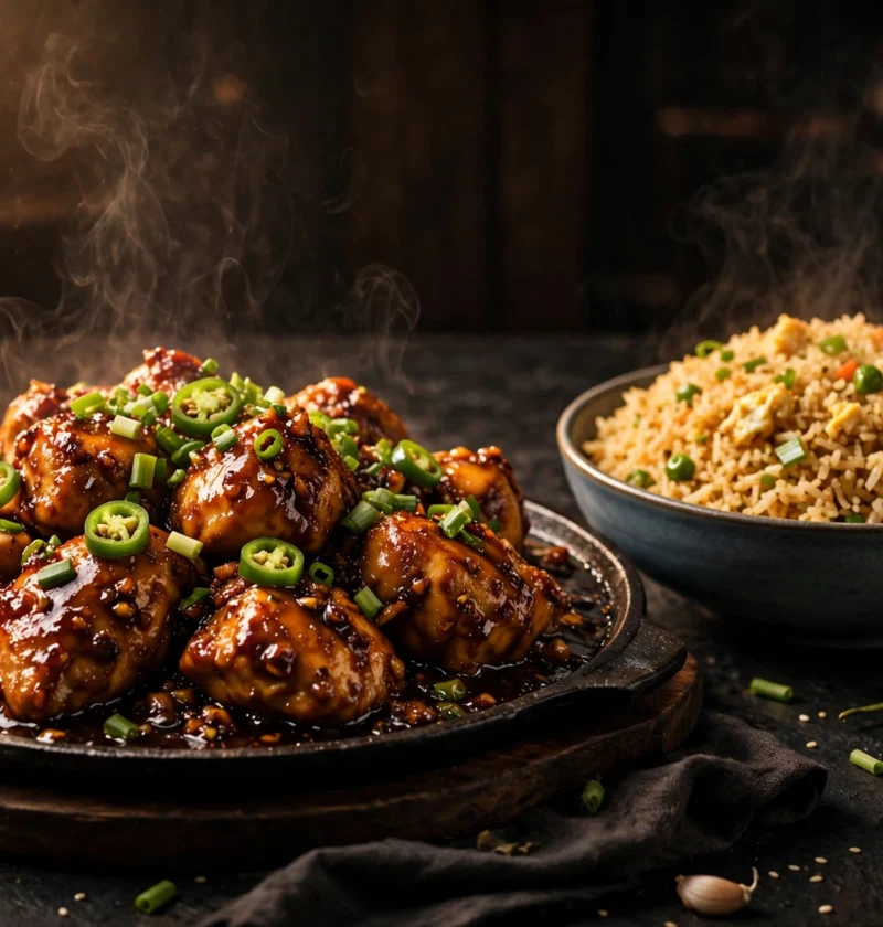 Chicken manchurian – crisp chicken in garlic-soy glaze