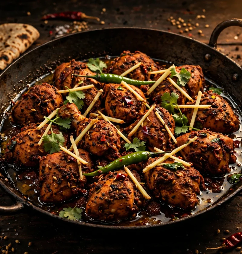 Chicken masala – dhaba style semi-dry chicken in karahi
