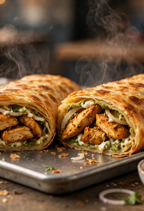 Chicken Mayo Roll – spiced chicken strips in a flaky paratha