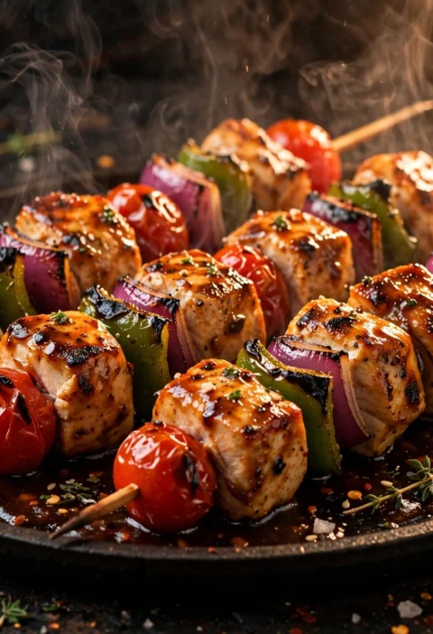 Chicken shashlik – smoky grilled chicken skewers with peppers and tangy sauce