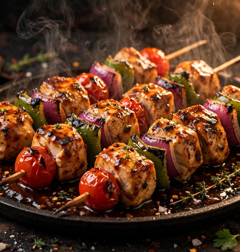 Chicken shashlik – smoky grilled chicken skewers with peppers and tangy sauce