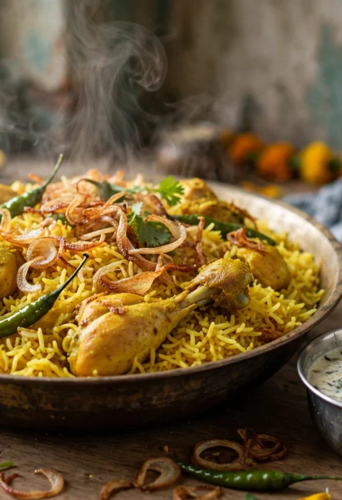 Chicken Tehari – golden turmeric rice with chicken