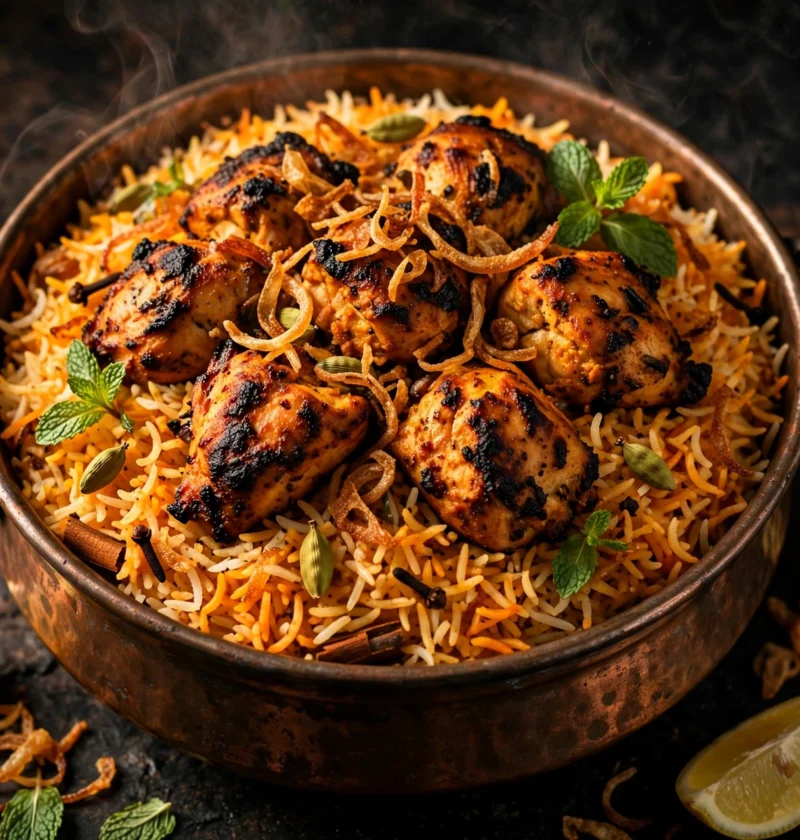 Chicken tikka biryani – smoky charred tikka over rice