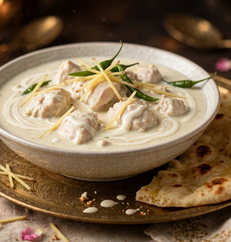 Chicken white qorma – creamy ivory gravy with tender chicken