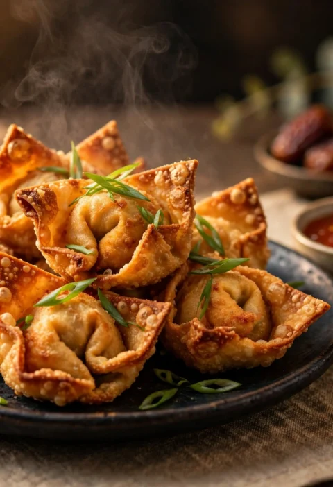 Chicken Wontons – crisp fried wontons with sweet chili sauce