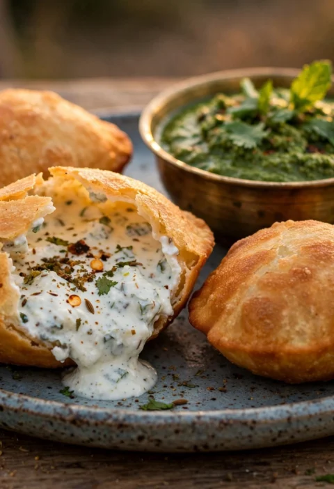 Dahi ke sholay recipe – golden bread pockets with creamy yogurt filling and mint chutney