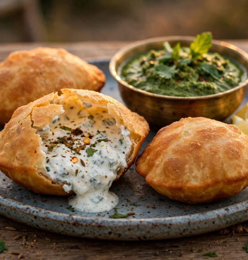 Dahi ke sholay recipe – golden bread pockets with creamy yogurt filling and mint chutney