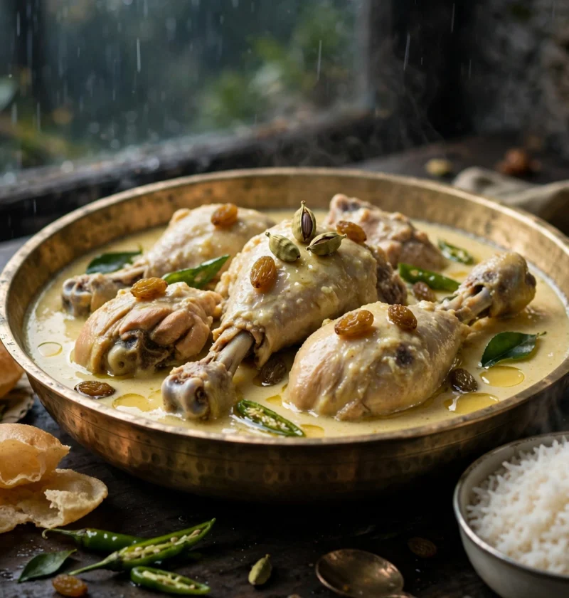 Doi Chicken – chicken in pale yogurt gravy with raisins