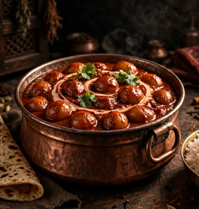 Dum aloo – slow-cooked baby potatoes in yogurt gravy