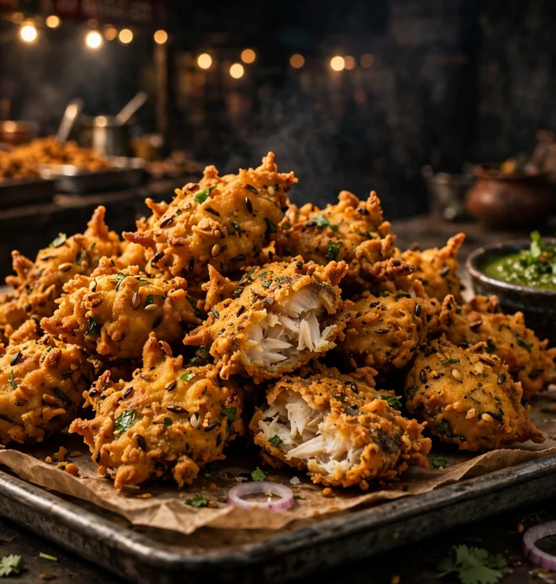 Fish pakora – crispy battered fish pieces with chutney
