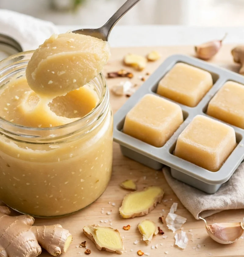 Ginger garlic paste – homemade jar and frozen cubes