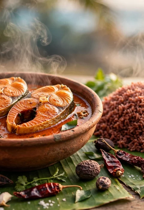 Goan fish curry recipe – king fish steaks in a fiery coconut and kokum curry, served with red rice