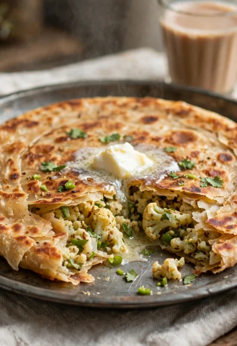 Gobi Paratha – crisp cauliflower paratha with white butter