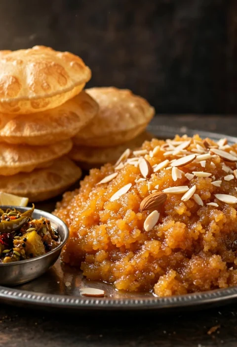 Halwa puri – Lahori nashta platter with puffed puris