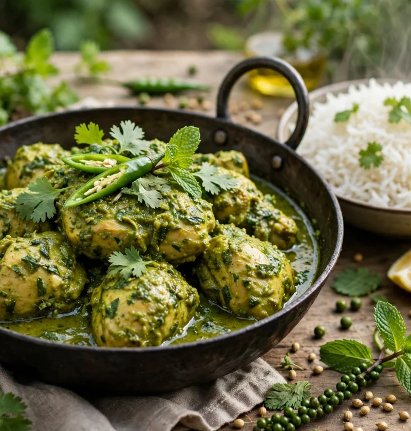 Hara Masala Chicken – vivid green coriander mint gravy