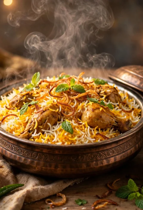 Hyderabadi Biryani – saffron dum biryani in a handi