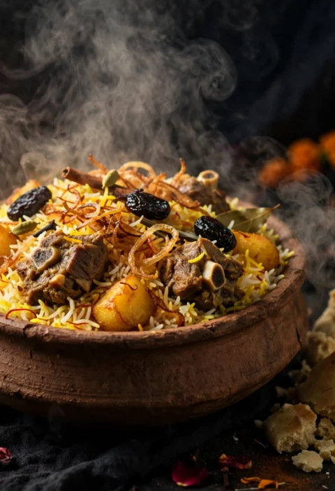 Kacchi Biryani – mutton and potatoes in saffron basmati