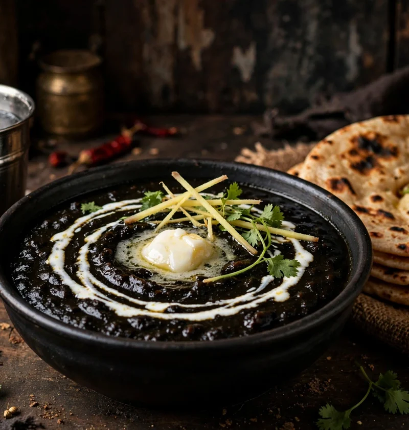 Kali daal – creamy black lentils with white butter