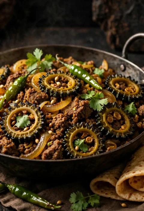 Karela qeema – bitter gourd with spiced beef mince