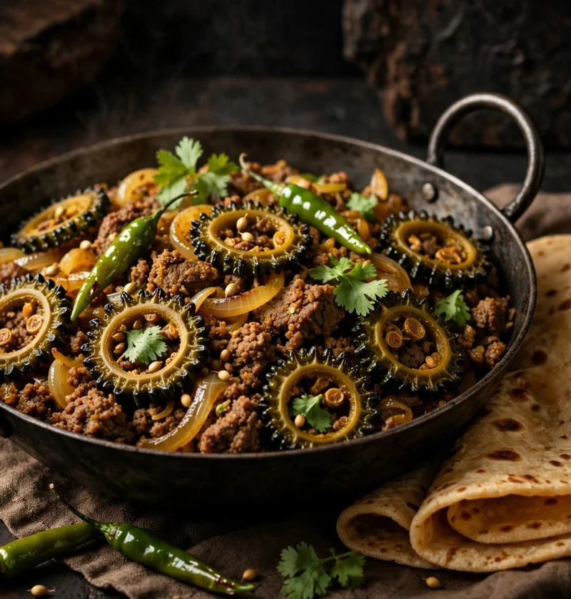 Karela qeema – bitter gourd with spiced beef mince