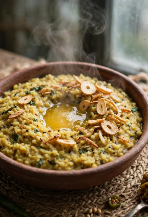 Khichdi – soft rice and moong daal with ghee tadka