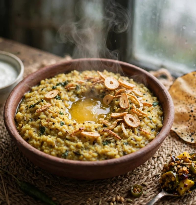 Khichdi – soft rice and moong daal with ghee tadka
