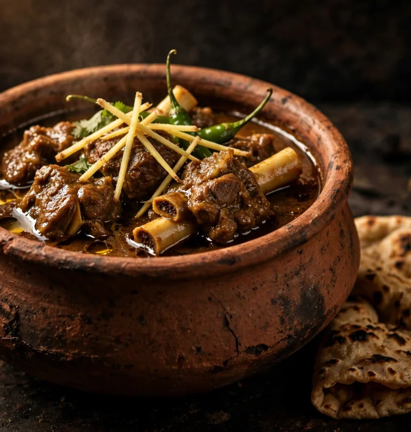 Kunna gosht – clay pot mutton with black cardamom