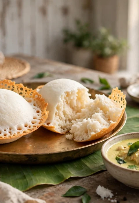Appam – lacy rice hoppers with soft spongy centres