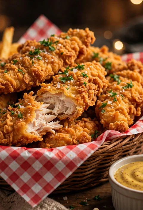Chicken Strips – crispy double-dredged chicken strips with dips.