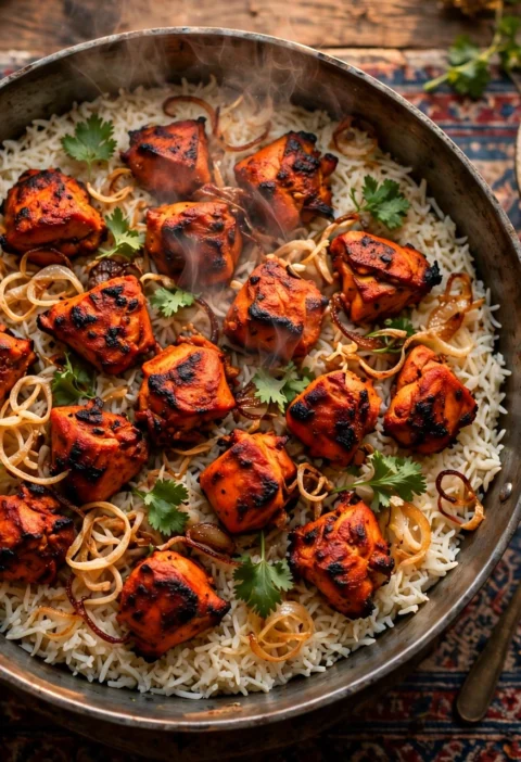 Chicken Tikka Pulao – smoky tikka pieces over yakhni rice