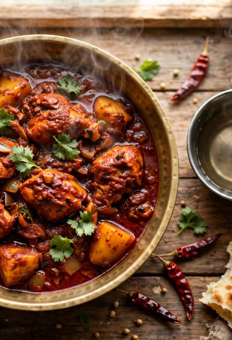 Chicken Vindaloo – fiery red chicken and potato curry with dried chilies