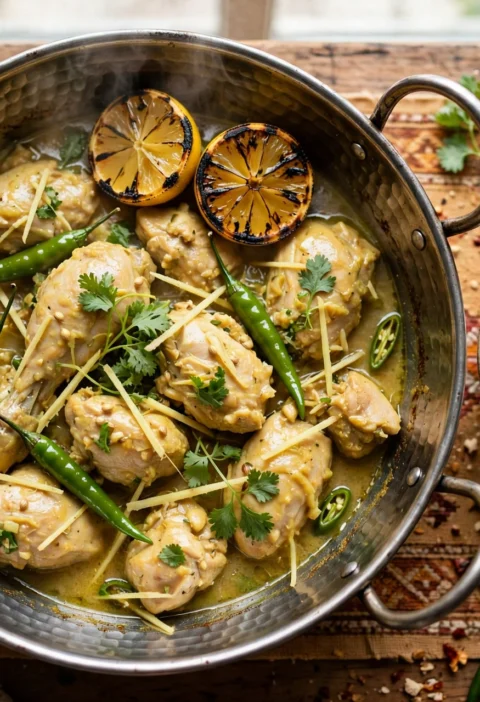 Lemon Chicken – tangy chicken curry with lemon, ginger and green chilies.