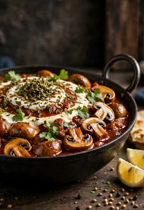 Mushroom Masala – mushrooms in a rich onion-tomato gravy