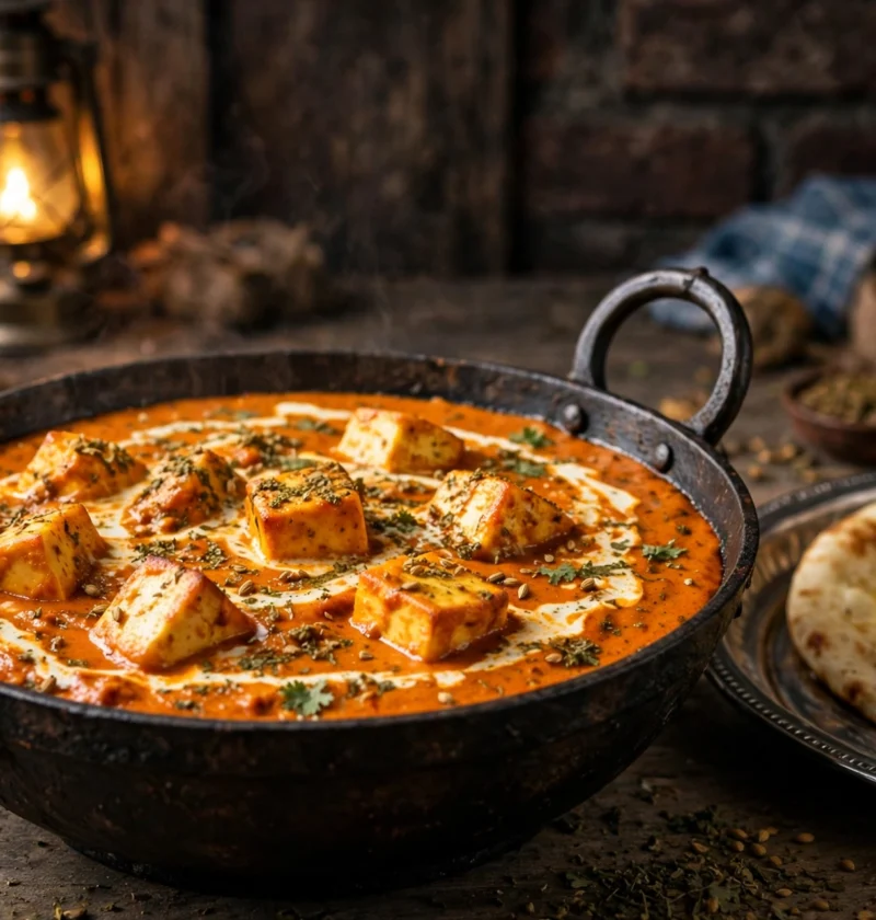 Paneer lababdar recipe – paneer cubes in creamy tomato gravy with a cream drizzle and kasuri methi