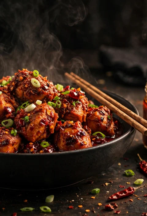 Schezwan Chicken – crispy chicken in a fiery red chilli-garlic sauce