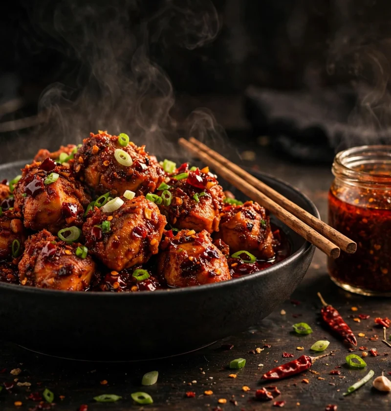 Schezwan Chicken – crispy chicken in a fiery red chilli-garlic sauce